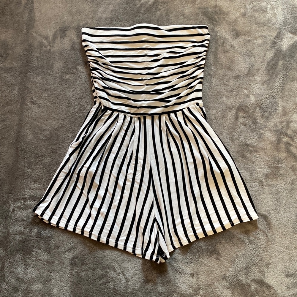Black and White Striped Romper